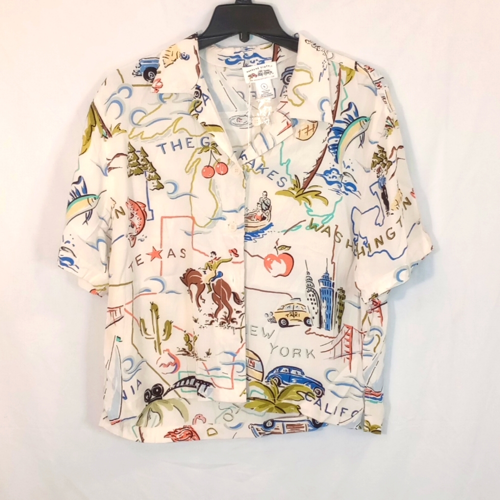 Weekend Traffic Women's Size Large Button Up Down State Travel Shirt NWT